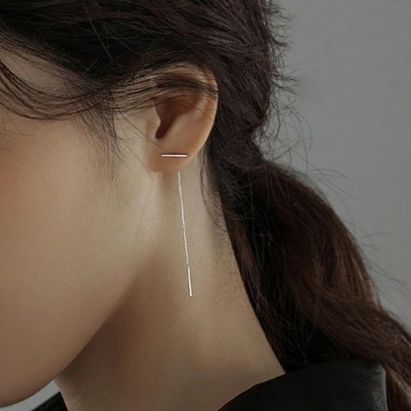 *NEW 925 Sterling Silver Bar Chain Drop Earrings - Picture 6 of 8